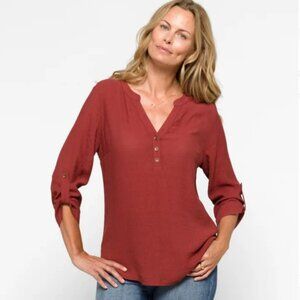 FORTUNE + IVY Cory Mixed Material Top